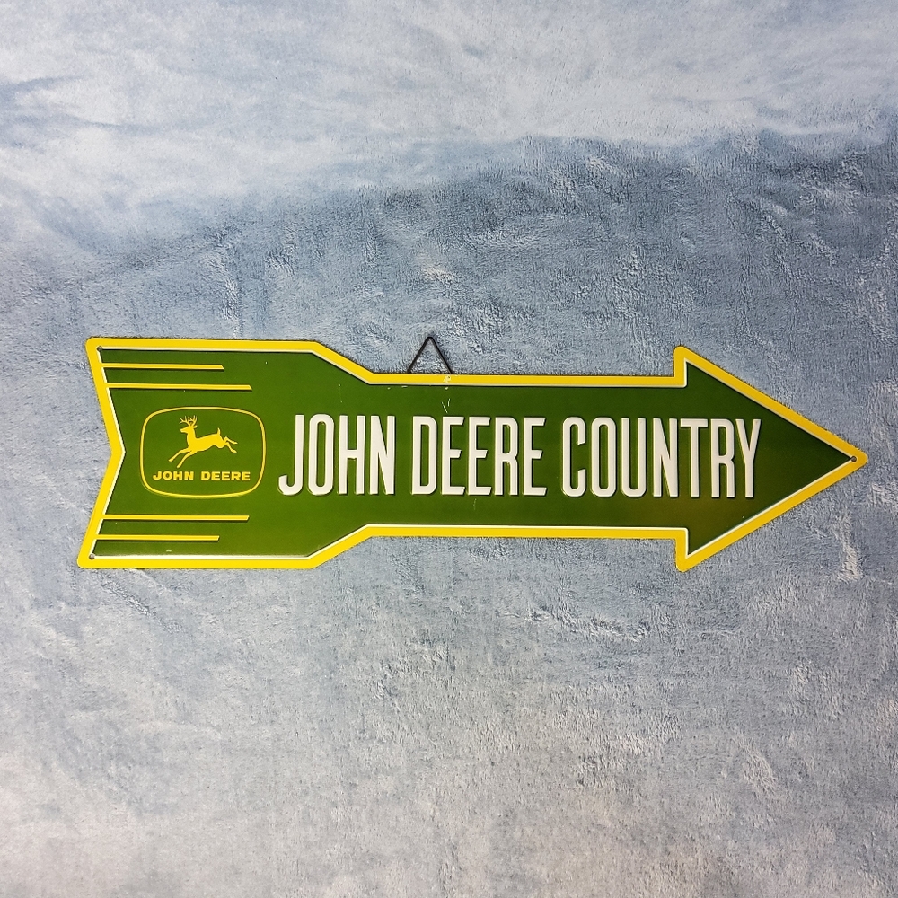 John Deere Country Embossed Metal Arrow Sign 20" x 5.5" Mancave Green & Yellow